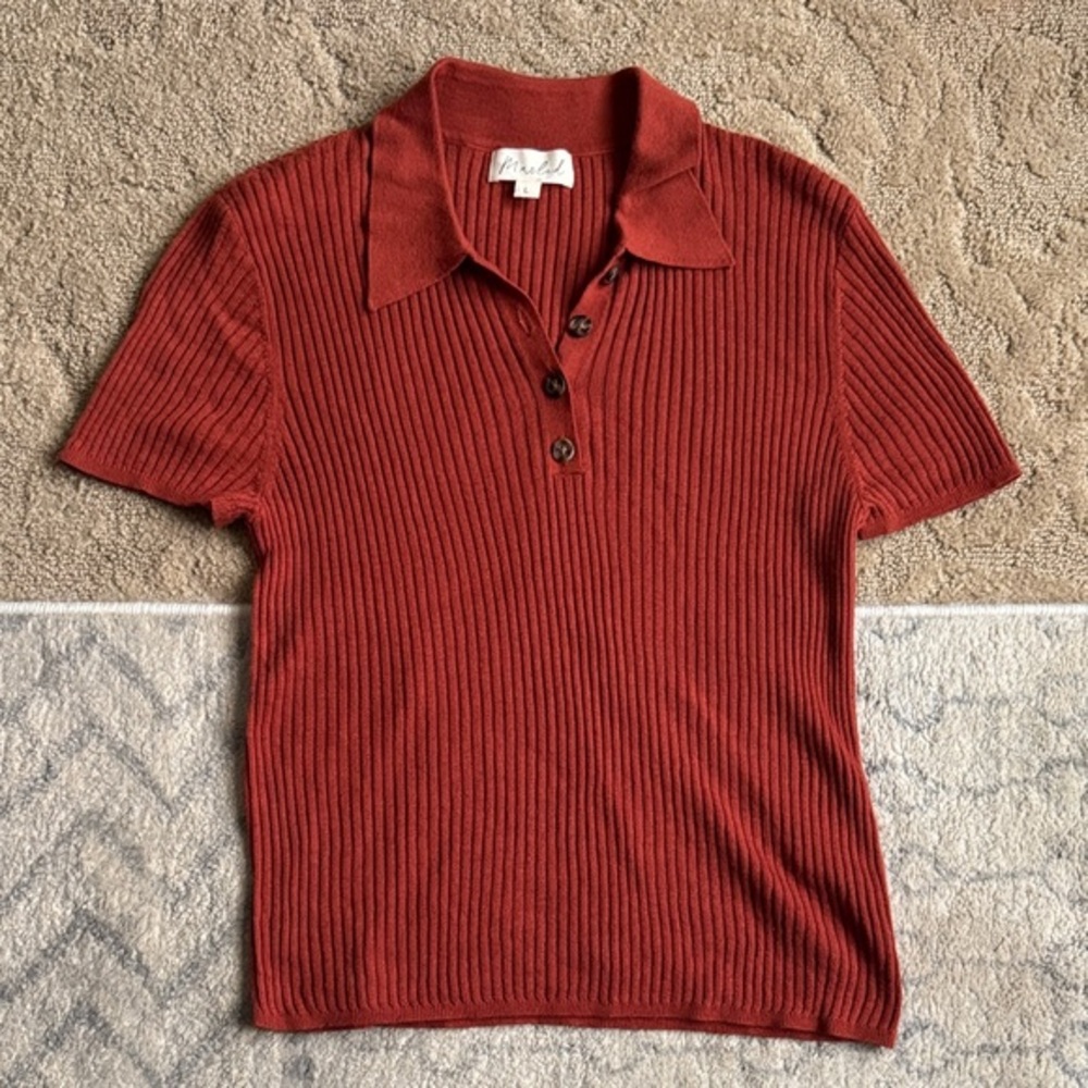 Marled Burnt orange Ribbed Polo Shirt